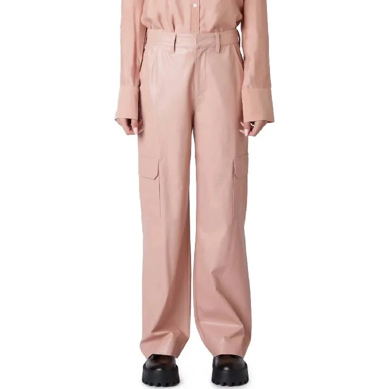 women's patched pantsVegan Leather Cargo Pant In Pink