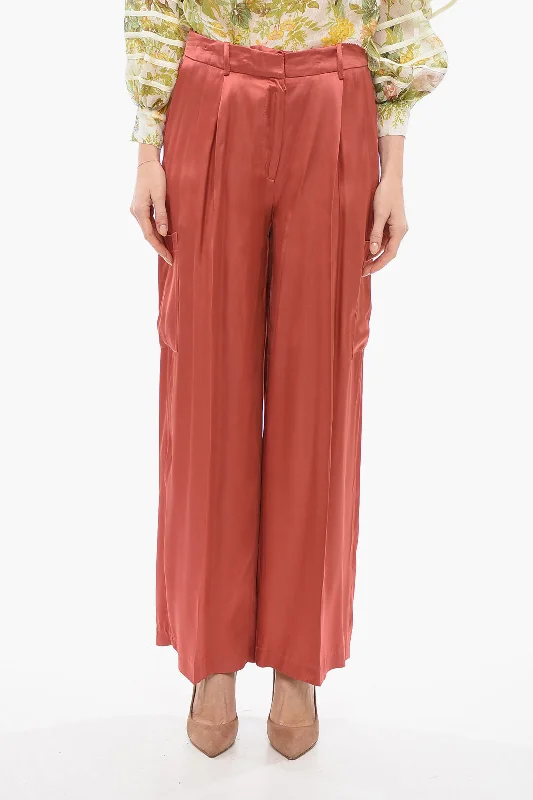 women's high-slung pantsLoulou Studio Single Pleated Satin Wide Leg Pants