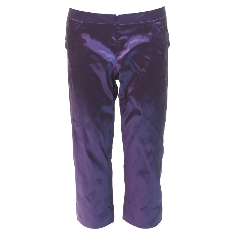 women's waterproof pantsShiatzy Chen Silk Holographic Pleated Side Darted Knee Pants