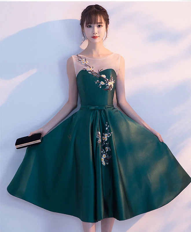 affordable prom dressesGreen Round Neck Lace Short Prom Dress, Homecoming Dress