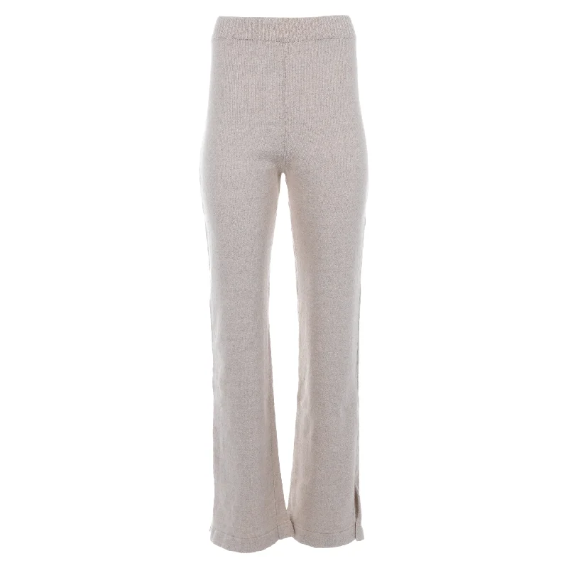 women's high-slung pantsNanushka Knitted High-Waist Bell Pants in Beige Cotton