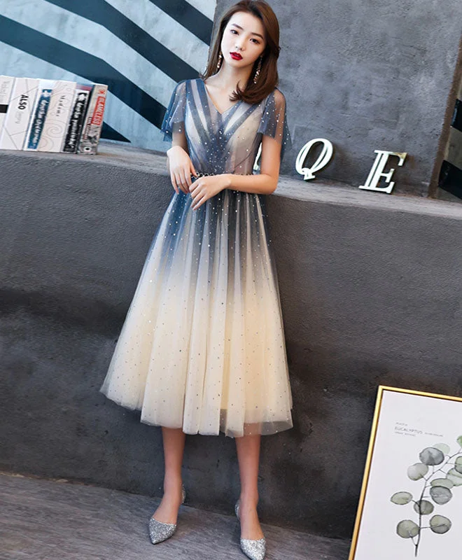 A-line prom dressesBlue Tulle Sequin Short Prom Dress, Homecoming Dresses