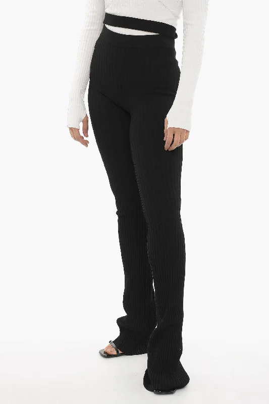 women's clubbing pantsANDREĀDAMO Ribbed Boot Cut Pants