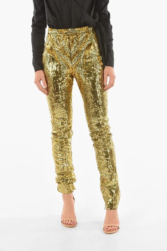 women's mid-rise pantsPhilipp Plein COUTURE Zipped Ankle ELEGANT Sequined Pants