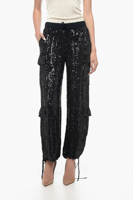 women's mini pantsParosh Sequined Cargo Pants with Draw-String