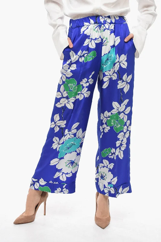 women's everyday pantsParosh Silk Palazzo Pants with Floral Print