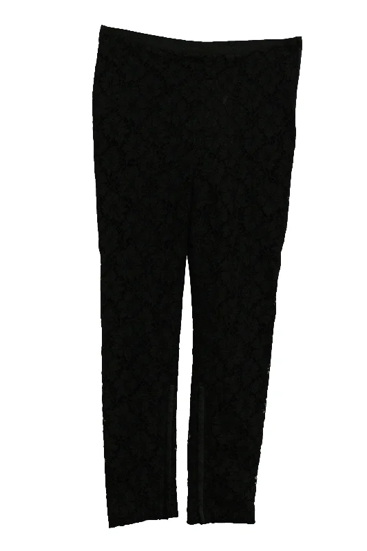 women's reversible pantsValentino Lace Pants With Side Zip in Black Viscose