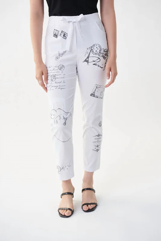 women's mid-rise pantsParis Postage Print Crop Pant In White/grey