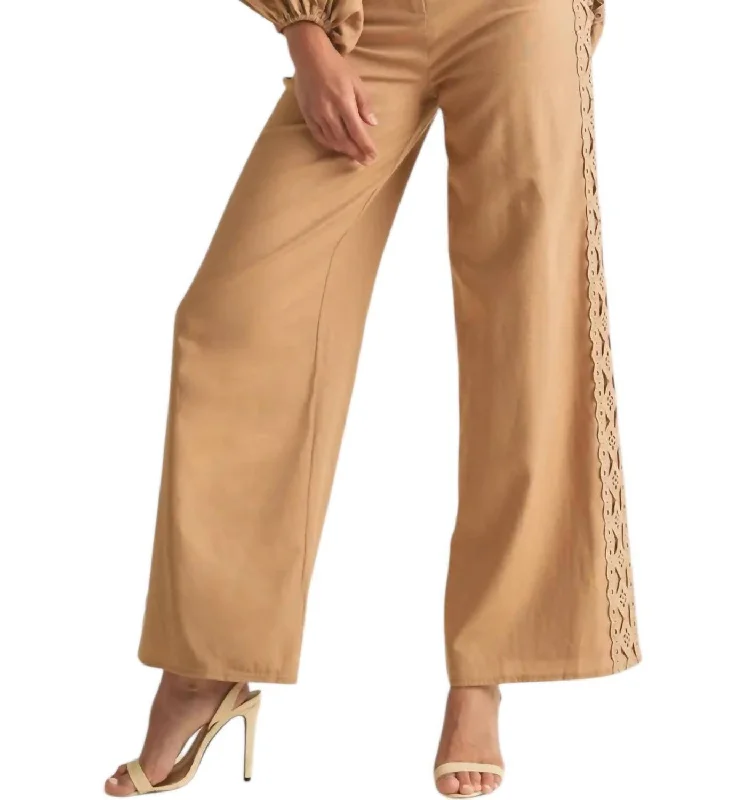 women's casual pantsEmbroidered Lace Pants In Tan