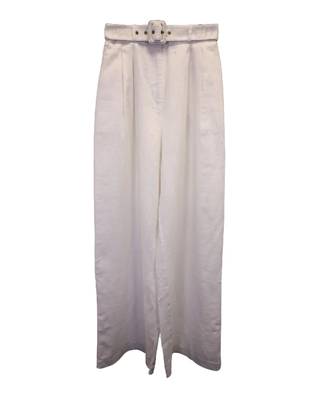 women's high-performance pantsZimmermann Wavelength Belted Wide-Leg Pants in White Linen