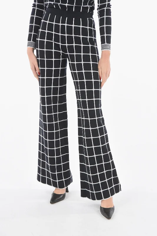 women's cargo pantsDROMe Windowpane-checkered Jersey Flared Pants with Scalloped Hem