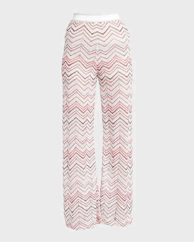 women's capri pantsMid-Rise Chevron Pointelle Knit Straight-Leg Pull-On Trousers