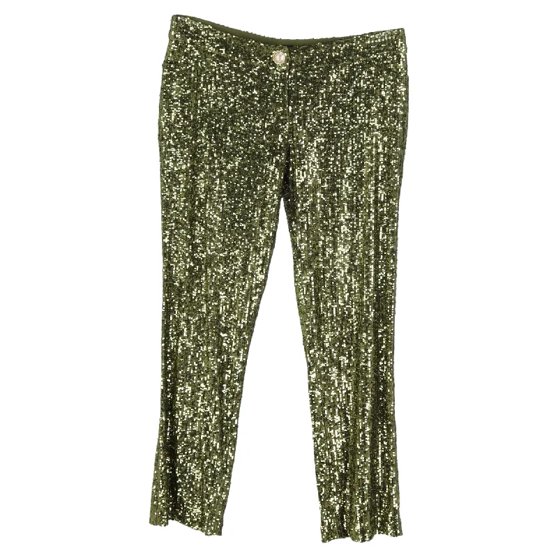 women's relaxed-fit pantsBalmain Cropped Stretch-Tulle Flared Pants in Green Sequins