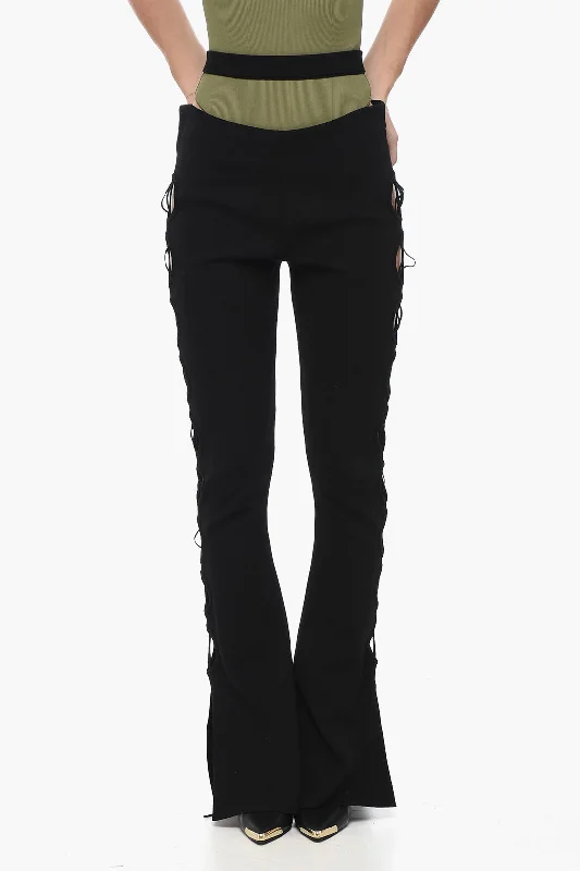 women's button-fly pantsANDREĀDAMO High-waisted Knit Flared Pants with Cut-out Details