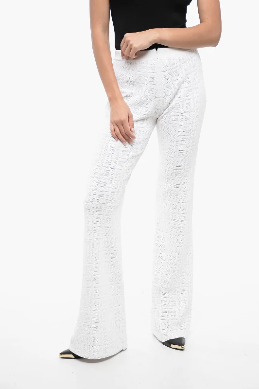 women's party pantsGivenchy Perforated Viscose Blend Flared Fit Pants with Monogram Moti