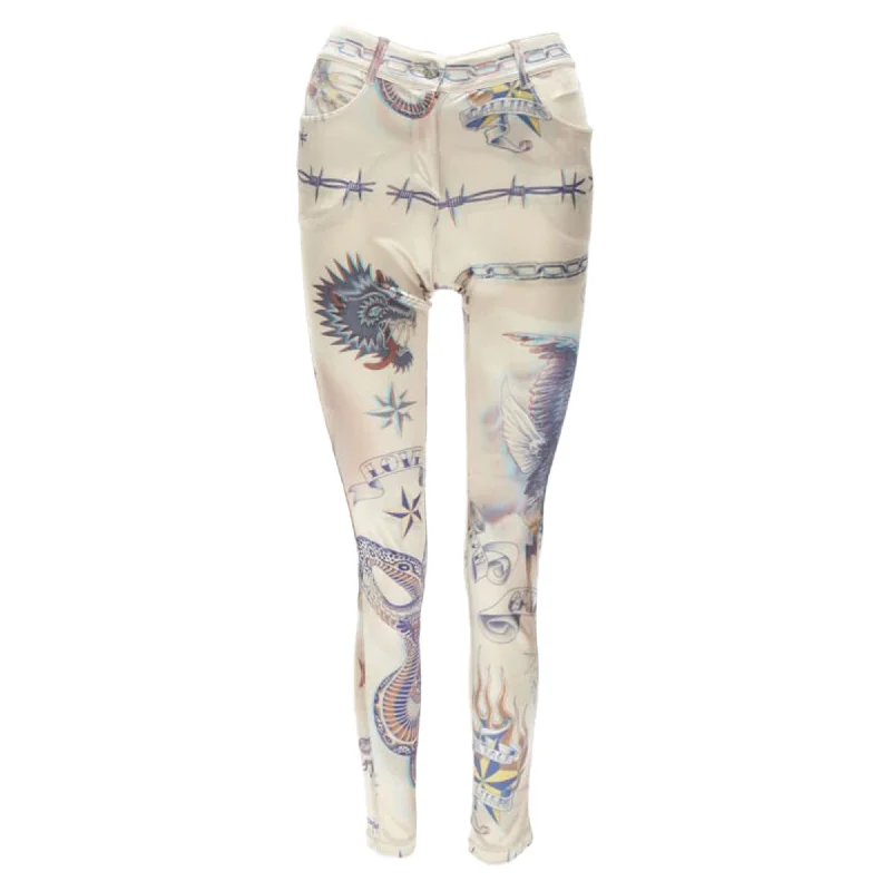 women's winter pantsJean Paul Gaultier Punk Tattoo Print Polyamide Skinny Pants