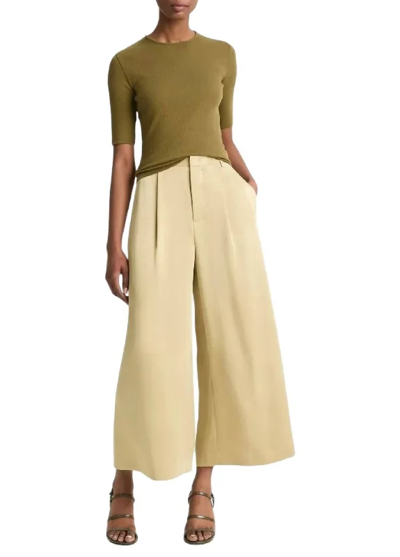 women's patched pantsMid-Rise Satin Culotte Pants In Pale Cliff