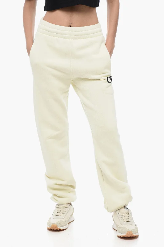 women's thermal pantsOff-White Embroidered Logo Brushed Cotton Joggers