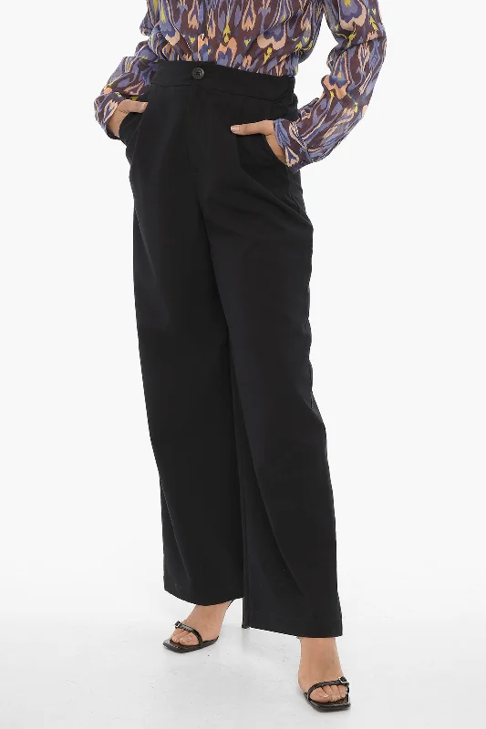 women's elegant pantsOblò Unique Wide Leg Stretch Fabric Single-Pleat Pants