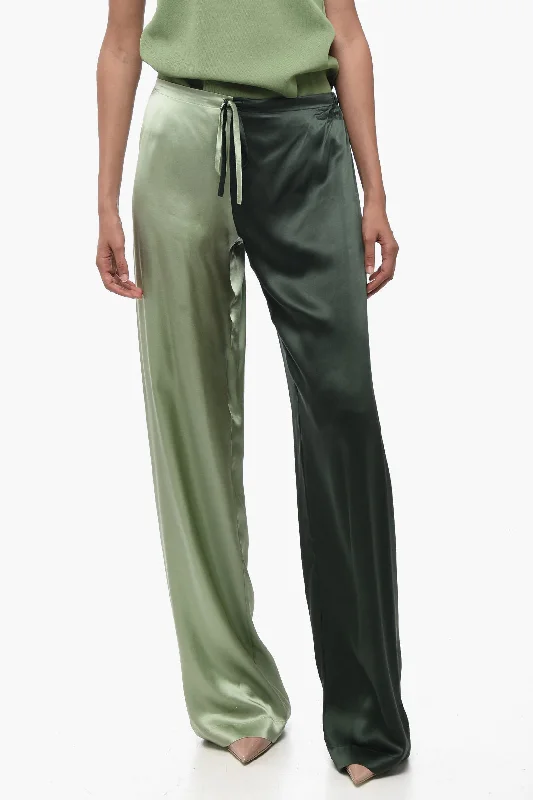 women's nursing pantsWOERA Two Tone Silk Palazzo Pants with Drawstring