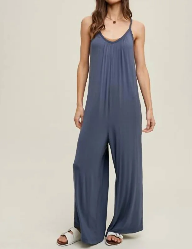 women's distressed pantsWide Leg Jumpsuit In Blue