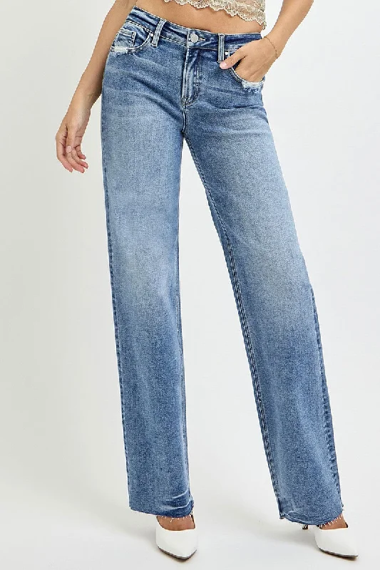 women's denim jeans with contrasting stitchingRISEN Full Size High Rise Straight Leg Jeans with Pockets