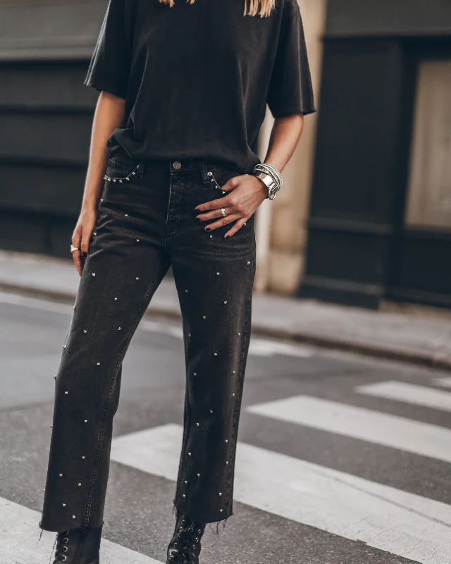 women's light denim jeansThe Black Studded Cropped Straight Jeans