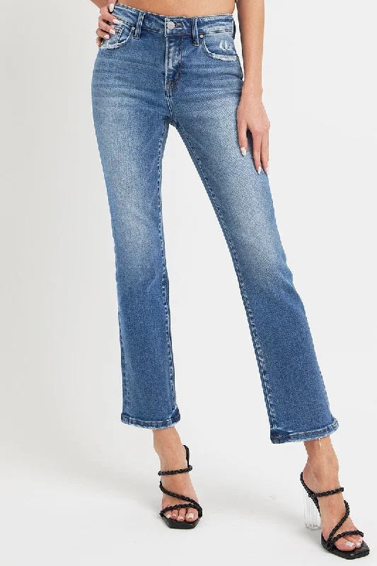 women's denim jeans with zippersRISEN Full Size Mid Rise Ankle Straight Jeans with Pockets