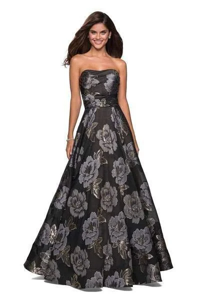 Formal Dress for Modeling AuditionsLa Femme - 27207 Floral Metallic Strapless A-Line Gown