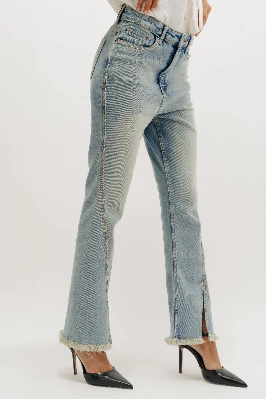 women's light denim jeansEmbellished Vintage Open Cut Bootcut Jeans