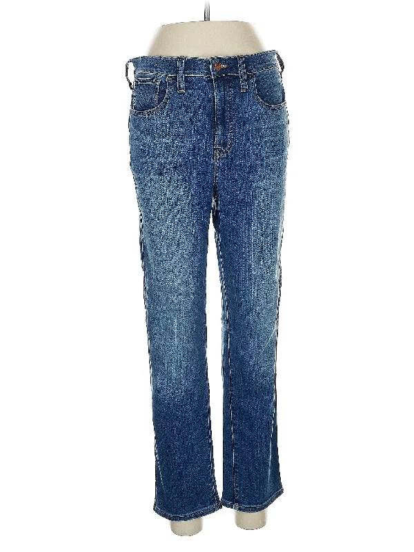 women's denim jeans with patchesHigh-Rise Straight-leg Jeans in Medium Wash