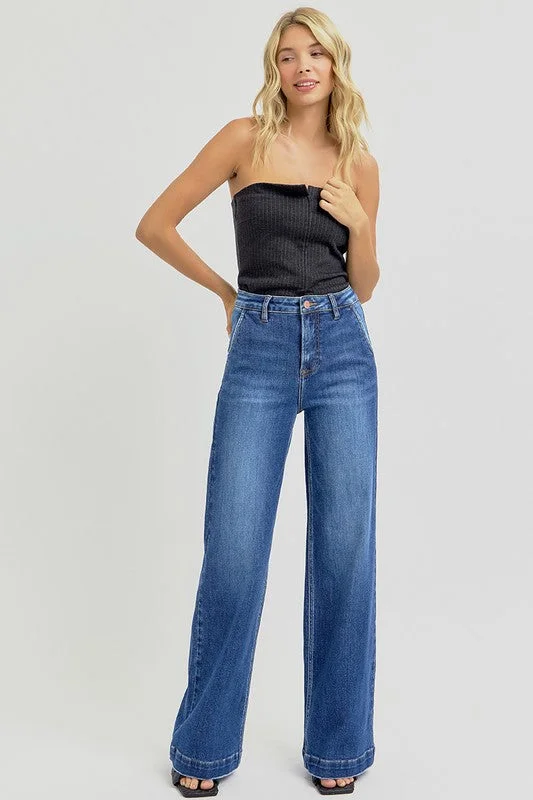 women's denim jeans for partiesRISEN Full Size High Rise Wide Leg Jeans with Slanted Pockets