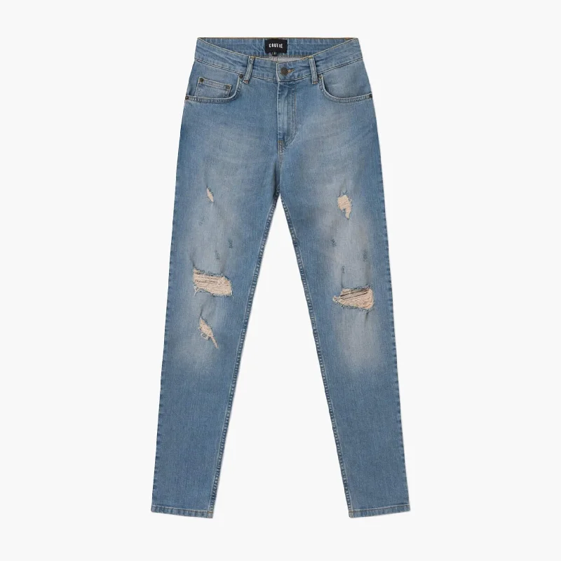 women's denim jeans for autumnDestroyed Tapered Denim Tint Wash