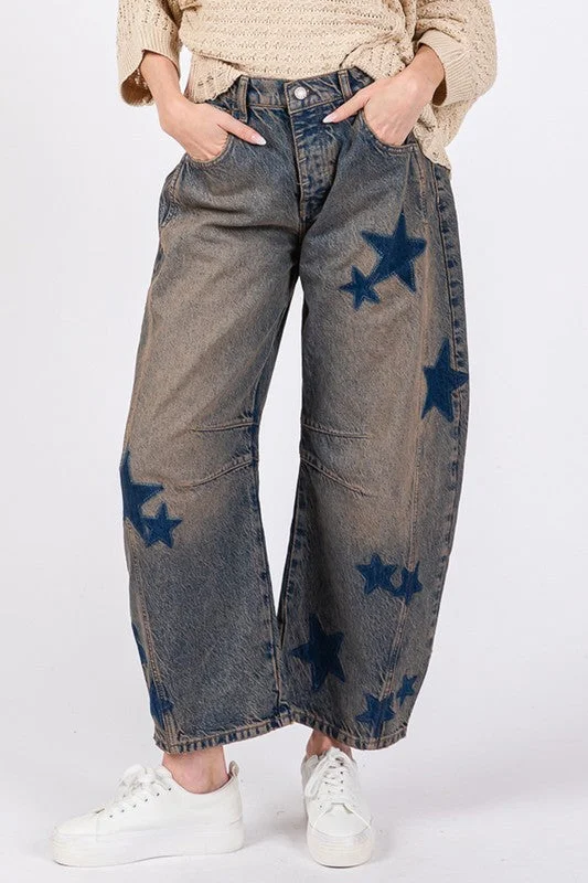 women's high-ankle denim jeansSAGE + FIG Star Wide Leg Jeans with Pockets