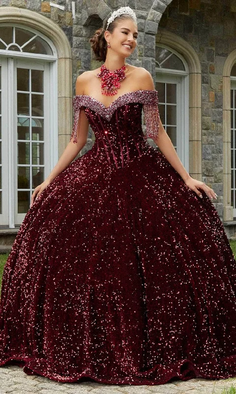 Formal Dress for Vintage Car ShowsMori Lee 60177 - Beaded Velvet Quinceanera Ballgown