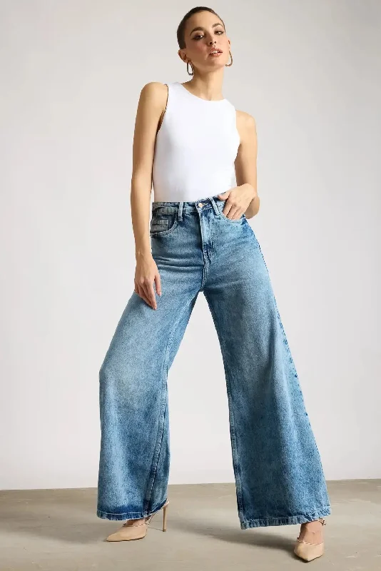 women's denim jeans with contrasting stitchingVintage 90's Wide Flare Jeans