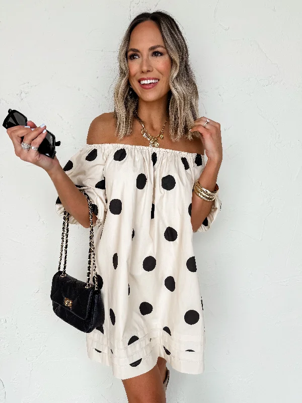 wrap floral Mimi dresses for a flattering silhouetteSpotted In Town Polka Dot Mini Dress