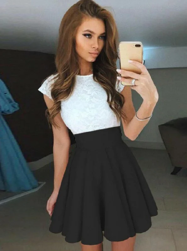 formal Mimi dresses for eventsLace Party Cocktail Mini Dresses Cap Sleeves Prom Dress OM243