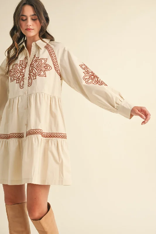 trendy Mimi dresses for Instagram"Big Goals" Embroidered Button Down Mini Dress