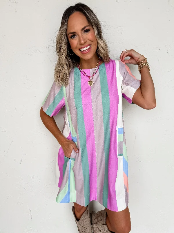 colorful and playful Mimi dresses for a pop of personalityColor Me Up Striped Mini Dress