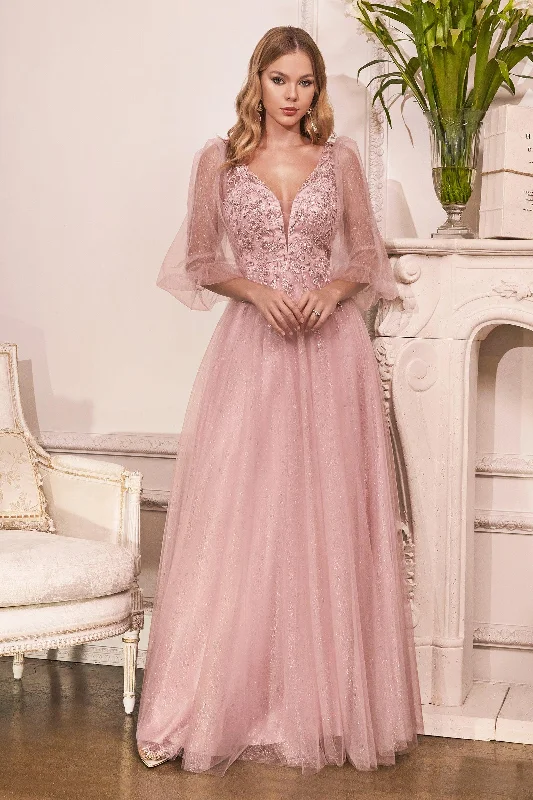 sample sale wedding dressesCinderella Divine CD0182 Long Sleeve Mother of the Bride Long Tulle Dress