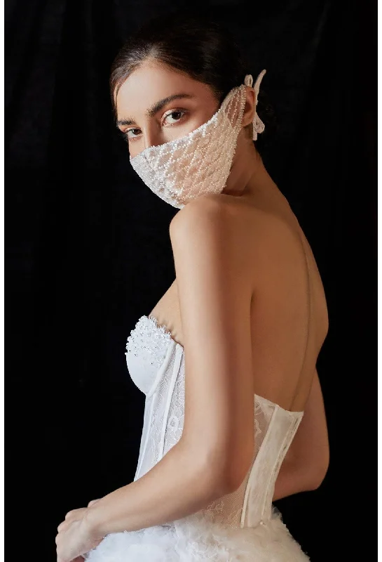 Formal Dress for Sustainable FashionCinderella Divine CDMK03W Beaded Off White Nude Formal Face Mask