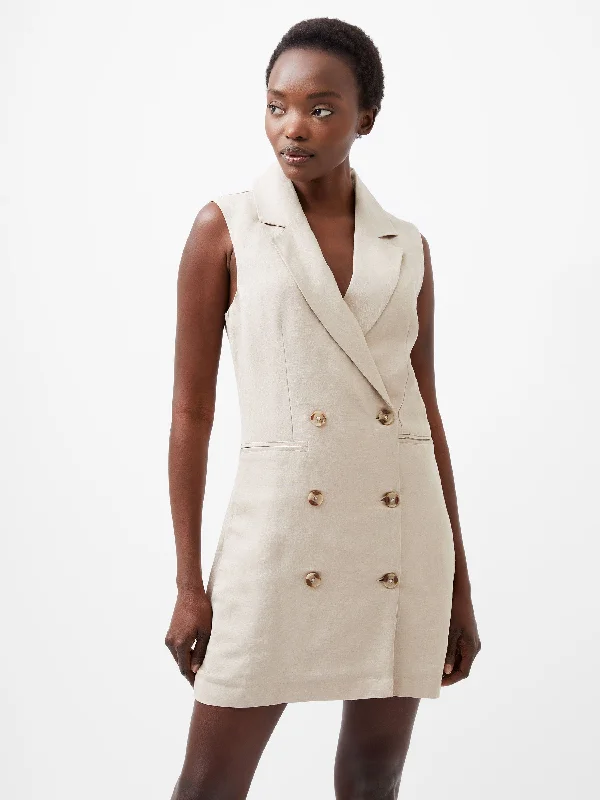 Sleeveless Dress With Low CutBirdie Linen Sleeveless Blazer Dress