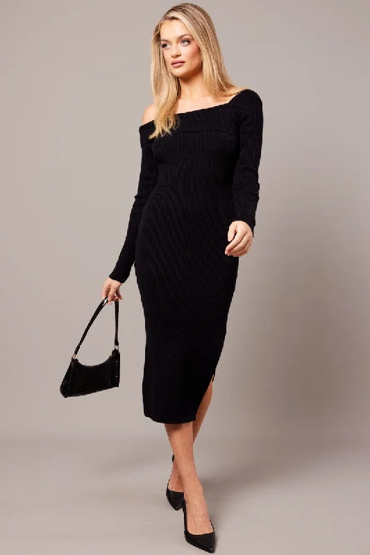 Flexible Fit Long Sleeves DressBlack Knit Dress Long Sleeve