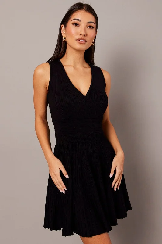 Sleeveless Dress GraduationBlack Knit Dress Sleeveless Fit and Flare