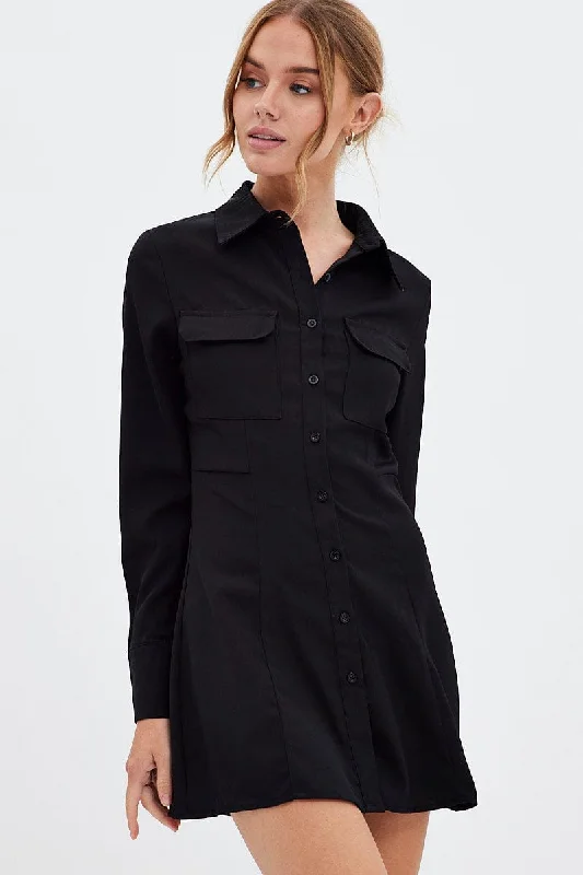 Flexible Cotton Long Sleeves DressBlack Shirt Dress Long Sleeve