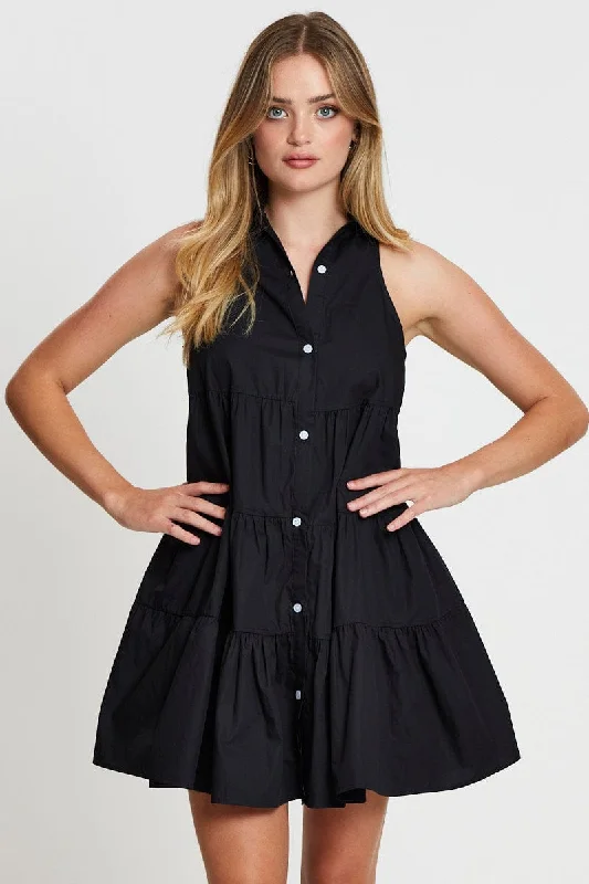 Sleeveless Dress HomecomingBlack Shirt Dress Sleeveless V Neck