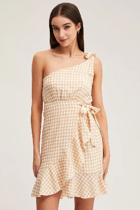 Sleeveless Dress In CrepeCheck Wrap Dress One Shoulder Sleeveless