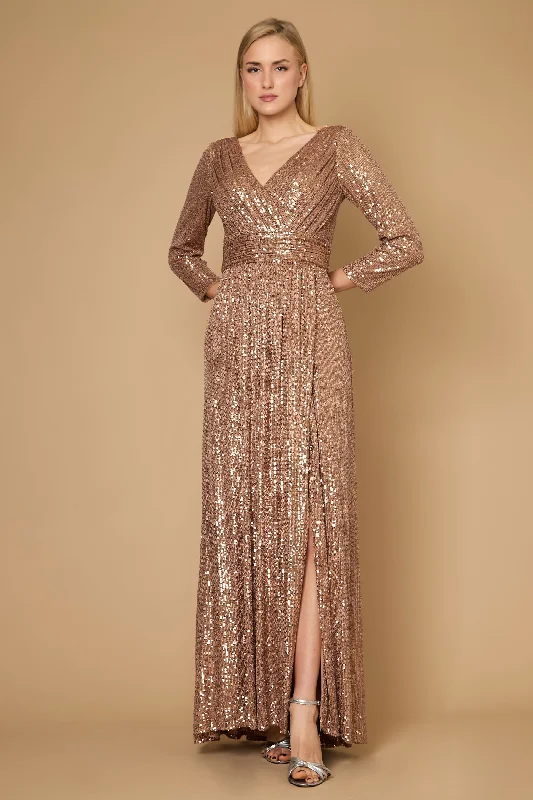 Fabulous Floral Long Sleeves DressDylan & Davids Long Sleeve Sequin Formal Hand Beaded Dress Bronze