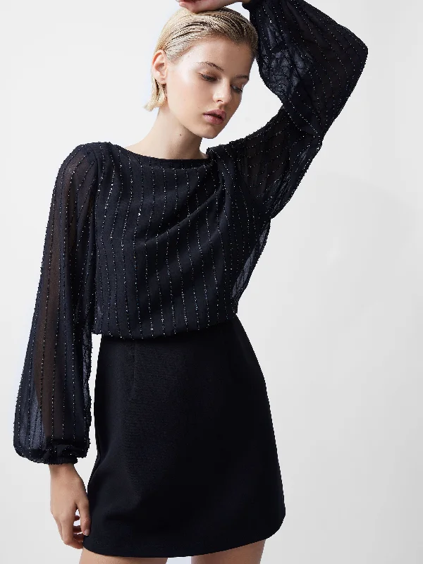 Flowy Long Sleeves DressEffy Sequin Slash Neck Long Sleeve Dress